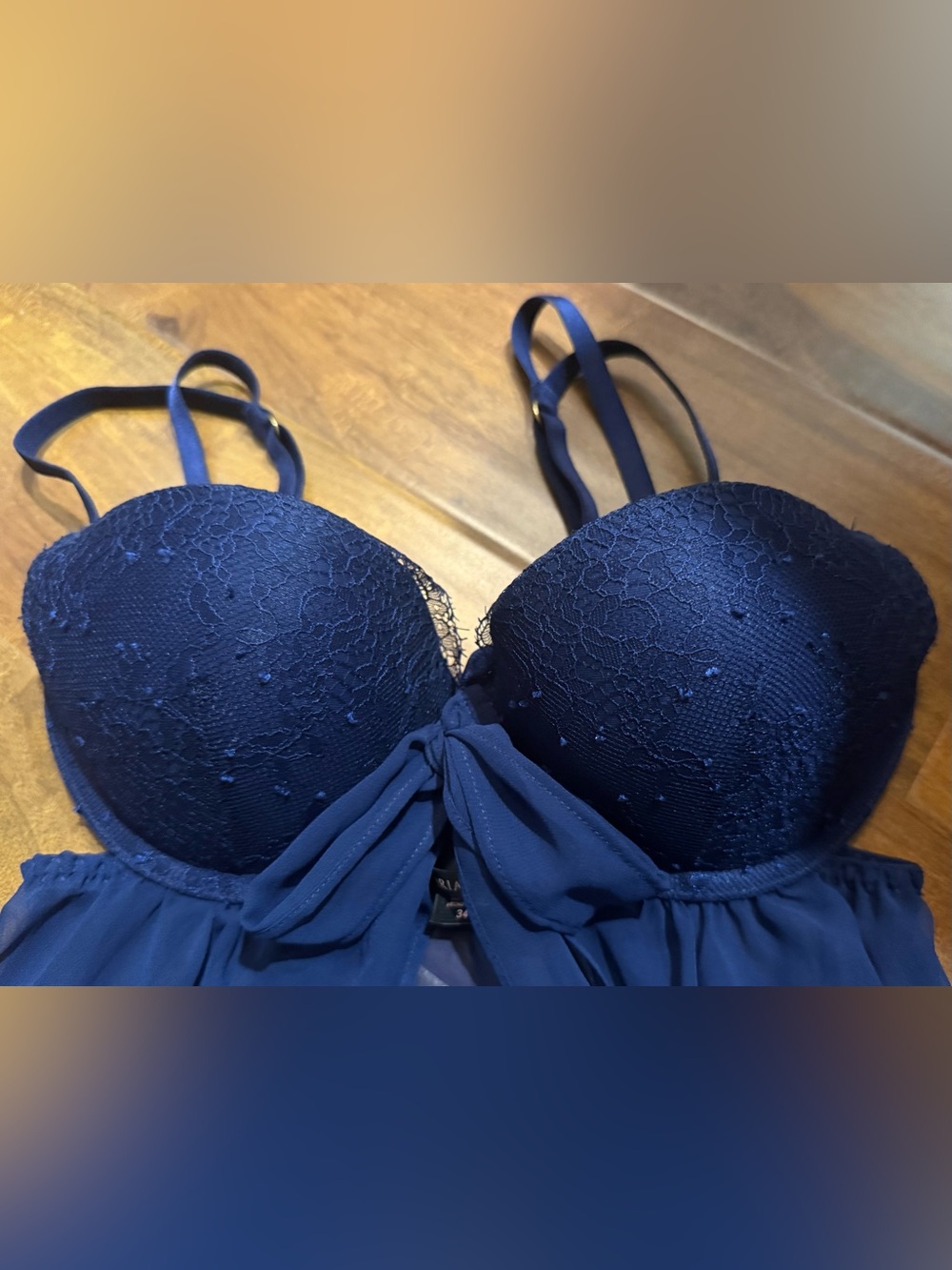 Victoria's Secret Navy Lace & Chiffon Babydoll Chemise - Picture 3 of 5
